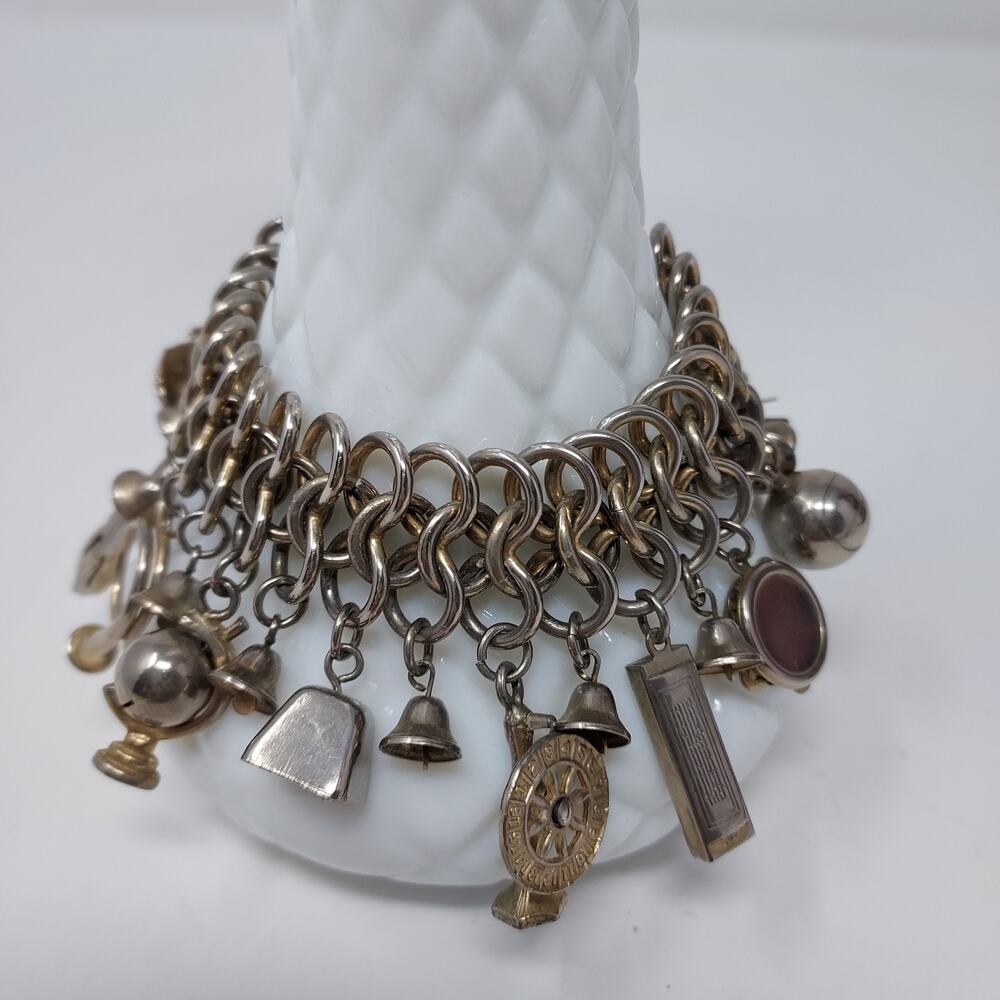 Vintage Kent Bracelet 26 Charms Musical Theme Triple Link Chain Signed
